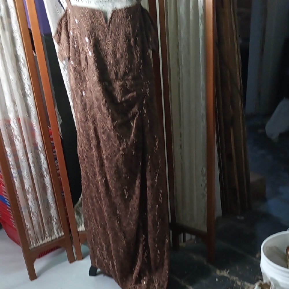 Candalite Woman's Brown Sequin Maxi Dress